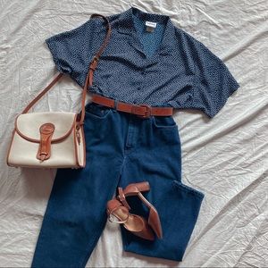 Bon Worth Size L Blue Polka Dot Blouse